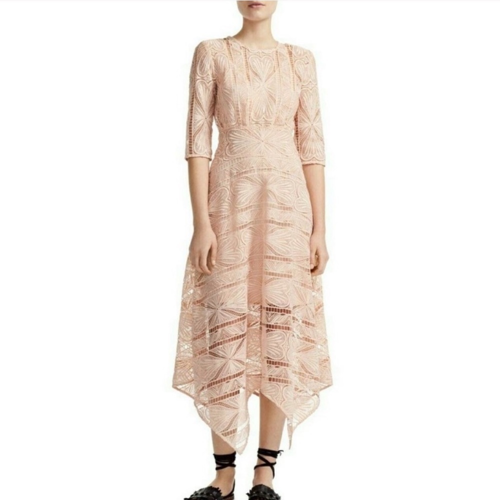 Maje Ripaz Guipure Rose Lace 3/4 Sleeve Dress